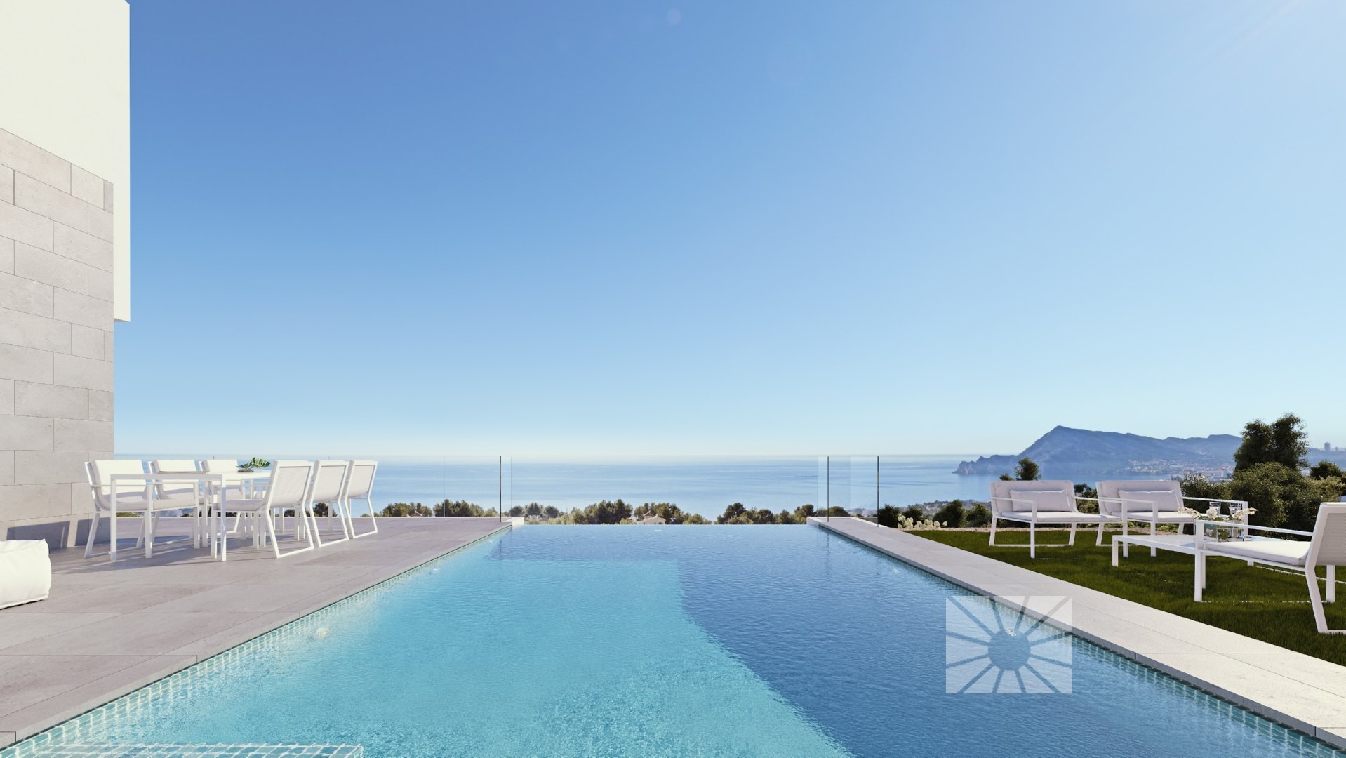 Villa de luxe moderne a commencé à construire avec une vue imprenable sur la mer