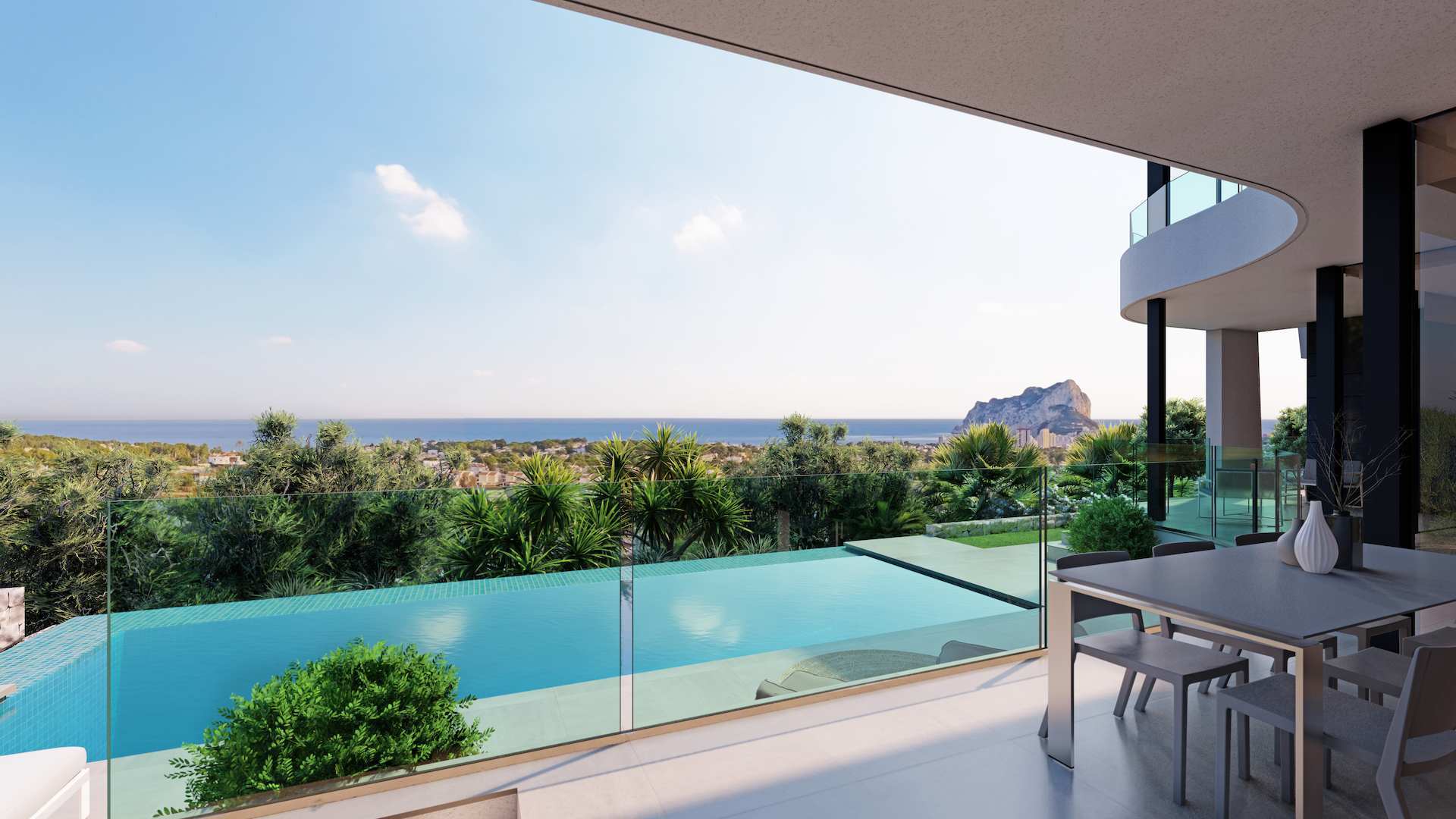 Geweldig nieuw modern huis met overloopzwembad en uitzicht op zee