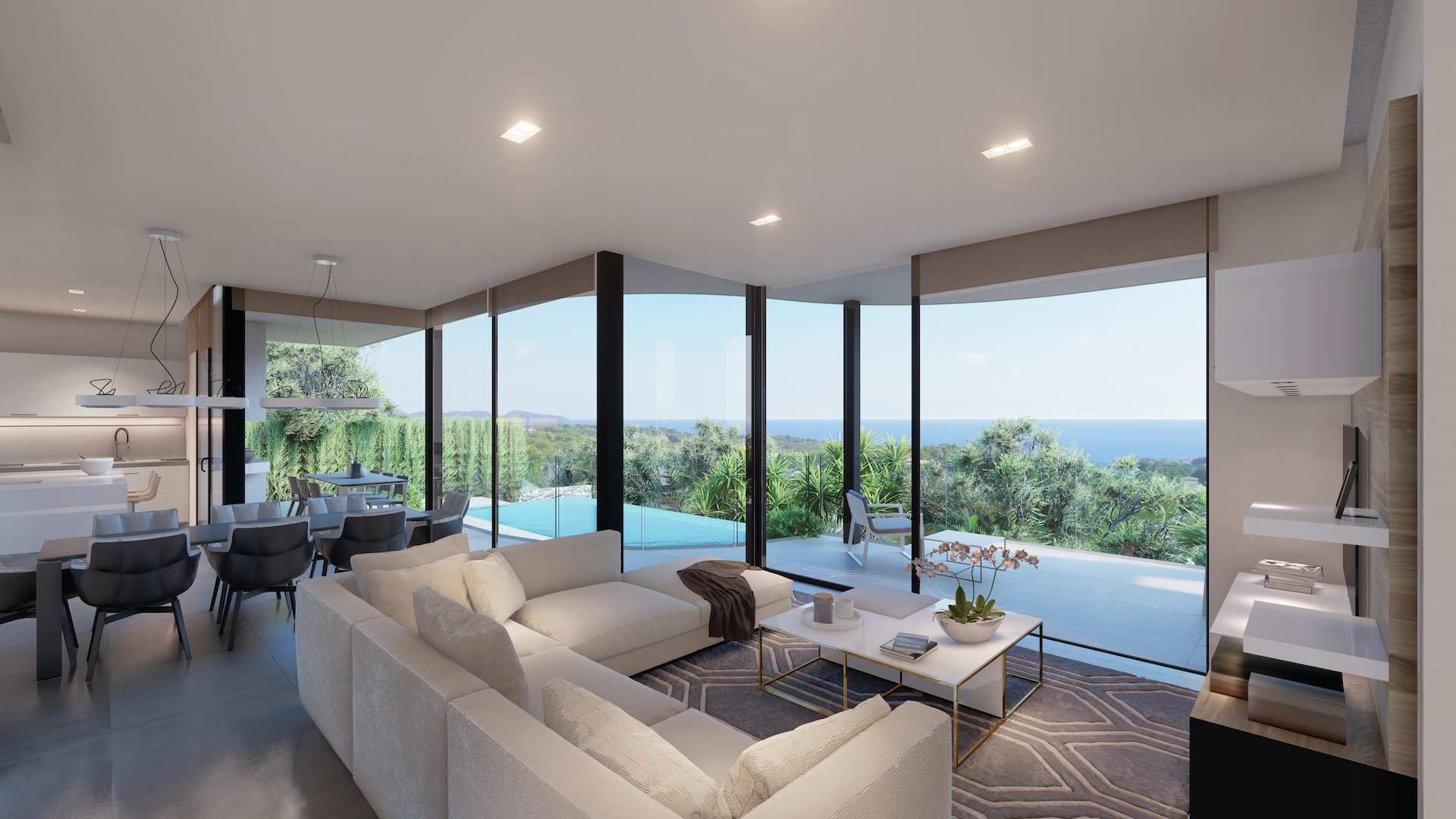 Geweldig nieuw modern huis met overloopzwembad en uitzicht op zee