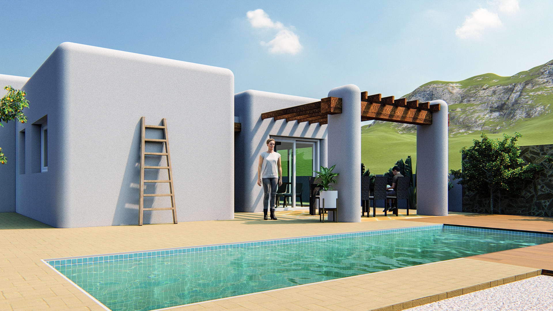 Villa de estilo ibicenco con piscina privada y vistas al mar -Polop